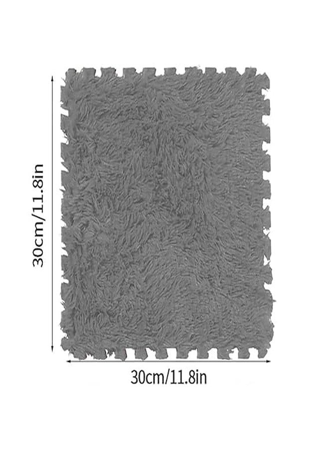 LOMESH Interlocking Carpet Shaggy Soft Foam Play Mat Velvet Fluffy Area Rugs, 10pcs Square Plush Puzzle Floor Tiles Climbing Mats for Rooms Home Parlor Bedroom (10pcs Grey) - Image 2
